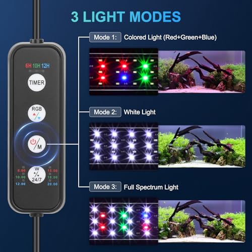 AQQA LED Aquarium Light for Plants, 24/7 Mode Full Spectrum Fish Tank Light with 3 Light Modes, Adjustable Timer/Brightness, Memory Function, Extendable Brackets for Freshwater for 24-32 Inch Tank 22W - size: For 24''-32'' Fish Tank