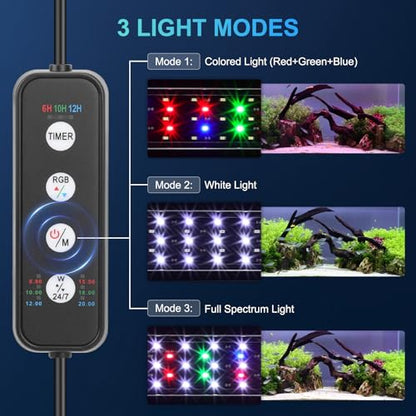 AQQA LED Aquarium Light for Plants, 24/7 Mode Full Spectrum Fish Tank Light with 3 Light Modes, Adjustable Timer/Brightness, Memory Function, Extendable Brackets for Freshwater for 24-32 Inch Tank 22W - size: For 24''-32'' Fish Tank