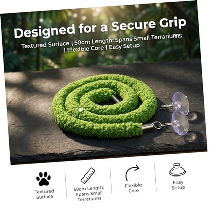Reptile Jungle Vine Climbing Rope for Lizards and Reptiles, Realistic Green Plush Moss Rope with Stable Climbing Support and Bendable Design for Terrarium and Lizard Tank