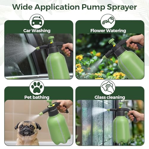 T4U Pump Sprayer 1/2 Gallon, PP Hand Pump Pressure Sprayer for Home Garden Plant Care and Household Cleaning, with Built-in Measuring Cup & Adjustable Nozzle, Suitable for Fertilizers & Common Garden - size: Short Nozzle