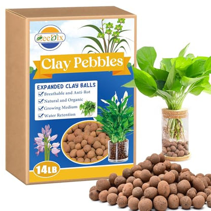ZeeDix 14 LBS Leca Clay Pebbles for Plants, 4mm-16mm Expanded Leca Balls for Hydroponics Natural Indoor Plant Growing Media for Orchids, Terrariums & Potting Mixes - size: 14LB