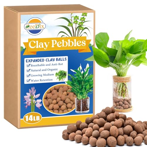 ZeeDix 14 LBS Leca Clay Pebbles for Plants, 4mm-16mm Expanded Leca Balls for Hydroponics Natural Indoor Plant Growing Media for Orchids, Terrariums & Potting Mixes - size: 14LB