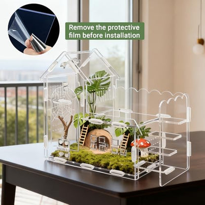 Magnetic Acrylic Terrarium for Jumping Spiders & Small Pets – Easy-Access Front Opening, Feeding Hole, Ideal for Reptiles, Tarantulas, Hermit Crabs & More - size: 9.8"x 4.2"x 7.5"