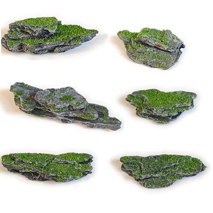 Miniature Moss Stones for Terrarium - Tree Bark Diorama Rocks for Miniature Terrain Display - Lightweight Reptile Habitat Decor - NOT for Aquarium Underwater Use - 24 Pcs Moss-Covered (1-2 inch) - style: 24P Moss Slate Rocks (Wooden)