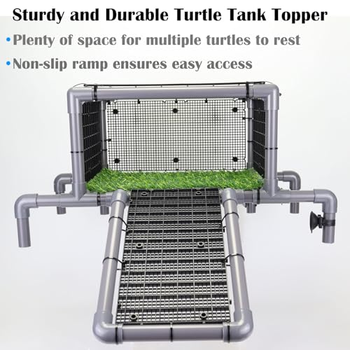 Extra Large Turtle Basking Platform, RES Basking Dock, Above Tank Dry Resting Area with Artificial Grass, Non-Slip Aquatic Turtles Ramp, Turtle Accessories for 75/90/125 Gal