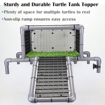 Extra Large Turtle Basking Platform, RES Basking Dock, Above Tank Dry Resting Area with Artificial Grass, Non-Slip Aquatic Turtles Ramp, Turtle Accessories for 75/90/125 Gal
