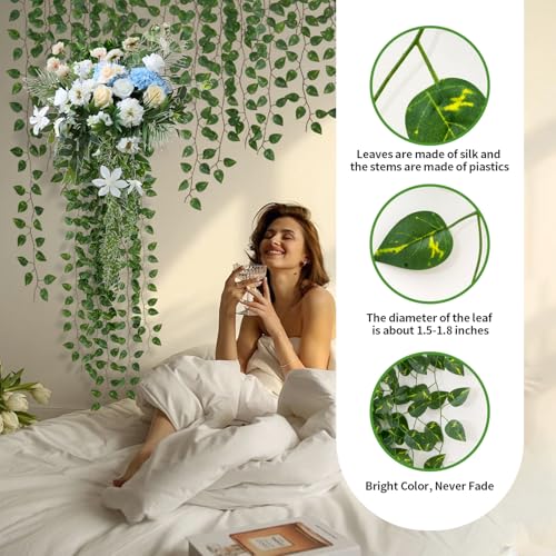 24 Pack 172Ft Fake Plants Artificial Vines for Room Decor, Faux Ivy Greenery Garland for Home Teen Girls Bedroom Living Aesthetic Farmhouse Dorm Wall Decoration, Wedding Easter Christmas Party Gift