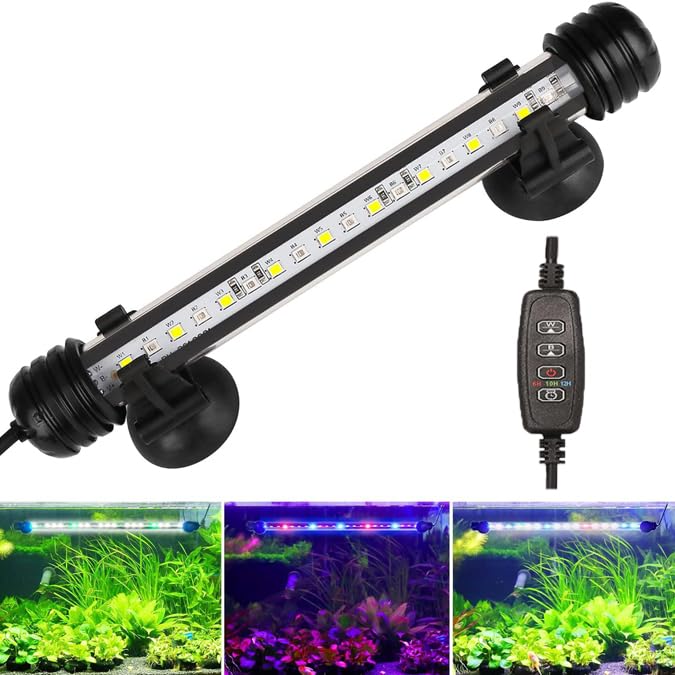 Submersible Aquarium Light Underwater Full Spectrum Fish Tank Light with Timer Auto On/Off,LED Aquarium Light Bar 3 Light Modes Dimmer Adjustable Brightness,7.48inch (with Timer&dimmer) - color: 7.48inch (With Timer&dimmer)