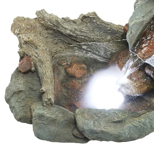 Alpine Corporation 20" Long Indoor/Outdoor River Rock Waterfall Tabletop Fountain with LED Lights - style: River Rock w/ LED's