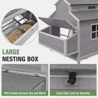 115’’ Large Chicken Coop with Run, Wooden Hen House with Nesting Boxes, Outdoor Poultry Cage with Waterproof Asphalt Roof for 8-10 Chickens, Chicken Tractor with Leakproof Pull-on Tray - size: 115.0"L x 50.0"W x 56.0"H