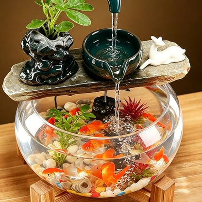Tabletop Indoor Waterfall Fountain, Zen Water Fountain Indoor Small Fish Tank with Waterfall, Relaxing Feng Shui Tabletop Fountain for Home Office with Extra Spare Water Pump