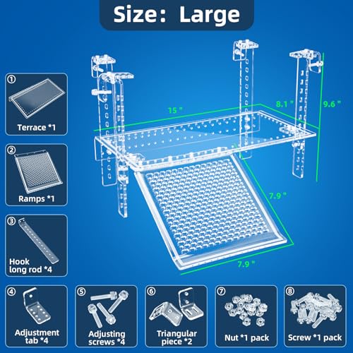 Turtle Docks Large Adjustable Turtle Basking Platform for Aquatic Turtles, Design for Tanks 0.3"-2" Thick, Stable Construction,Slip-Resistant Ramp,Adjustable Ramp Direction (15'' x 8.1'') - size: 15'' x 8.1''