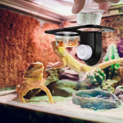 BESTonZON 2pcs Reptile Food Bowls with Double Compartments and Suction Cups, Small Water and Feeding Bowls for Lizards and Geckos, Sturdy Plastic Terrarium Feeder for Reptile Supplies