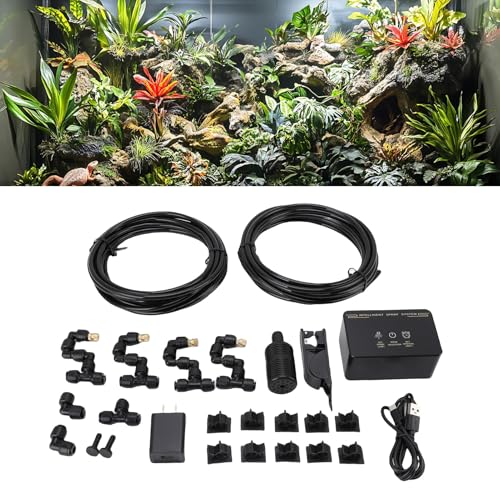 Luocute Misting System for Reptiles, Automatic Terrariums Reptile Mister with Copper Nozzles and Timer Function, for Rainforest Plants Amphibian (US Plug 110-240V)