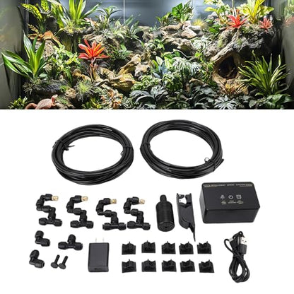Luocute Misting System for Reptiles, Automatic Terrariums Reptile Mister with Copper Nozzles and Timer Function, for Rainforest Plants Amphibian (US Plug 110-240V)