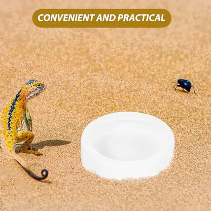2 Pcs White Ceramic Reptile Feeding Bowls Anti-Escape Design Space Saving Round Lizard Food and Water Dish Suitable for Small Reptile Animals