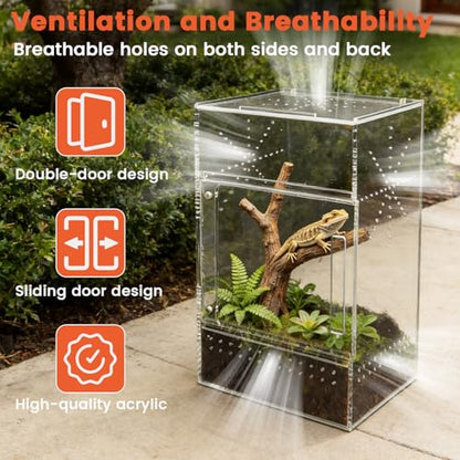 Jumping Spider Enclosure, 6"×6"×11.8" Dual Magnetic Door Arboreal Tarantula Cribs, Ventilation Spider House, Escape Proof Praying Mantis Habitat, Acrylic Snail Cage, Acrylic Terrarium Habitat