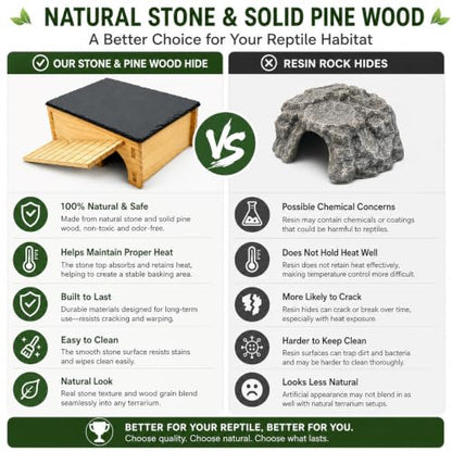 Slate Rock Basking Platform with Hideout Cave for Bearded Dragons and Reptiles