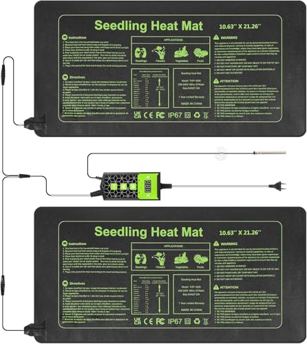 2 Pack Seedling Heat Mat 10X20.75`` with Thermostat Durable Waterproof Warm Hydroponic Plant Heating Pad with Temperature Control Auto Off Timer for Seed Starting Germination Plant Propagation