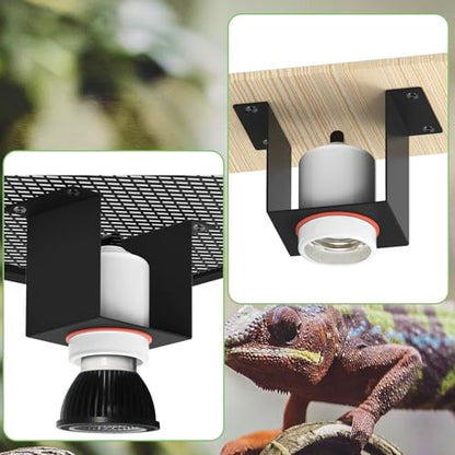 kathson Reptile Heat Lamp Fixture Ceramic E26 Base Light Bulb Socket with Separate Switches Bearded Dragon Lamp Holder Bracket for Iguana Snake Lizard Turtle Gecko Terrariums Habitat