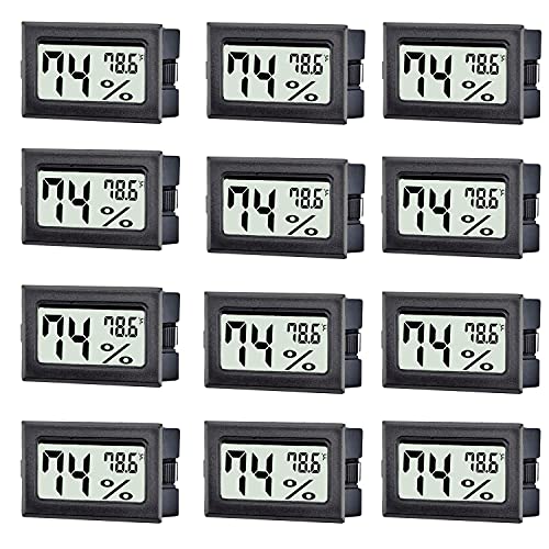 12 Pack Mini Digital Thermometer Hygrometer Indoor Temperature and Humidity Gauge Meter Monitor Fahrenheit (℉) for Humidor,Greenhouse,Reptile Tank,Home,Jars