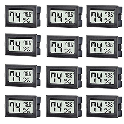 12 Pack Mini Digital Thermometer Hygrometer Indoor Temperature and Humidity Gauge Meter Monitor Fahrenheit (℉) for Humidor,Greenhouse,Reptile Tank,Home,Jars