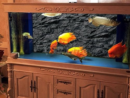 VIP. LINE 3D Effect Black Stone Texture Aquarium Background Poster Fish Tank Backdrop Decorations PVC Background (48" x 20"/ 122 x 50cm) - size: 48" x 20"/ 122 x 50cm