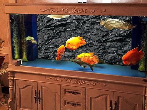 VIP. LINE 3D Effect Black Stone Texture Aquarium Background Poster Fish Tank Backdrop Decorations PVC Background (72" x 20"/ 183 x 51cm) - size: 72" x 20"/ 183 x 51cm