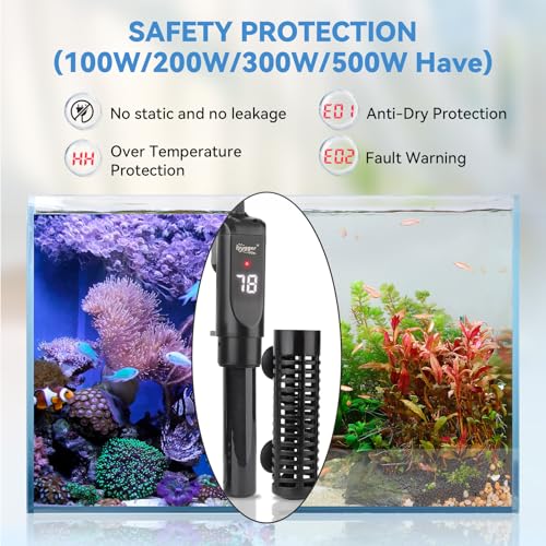 hygger Ceramic Submersible Aquarium Heater, New Explosion-Proof Fish Tank Water Heater with External Temp Controller Auto Thermostat Heater for Saltwater Freshwater (200W for 10~40 Gallon) - size: 200W for 10~40 gallon