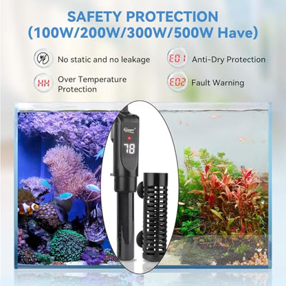 hygger Ceramic Submersible Aquarium Heater, New Explosion-Proof Fish Tank Water Heater with External Temp Controller Auto Thermostat Heater for Saltwater Freshwater (200W for 10~40 Gallon) - size: 200W for 10~40 gallon