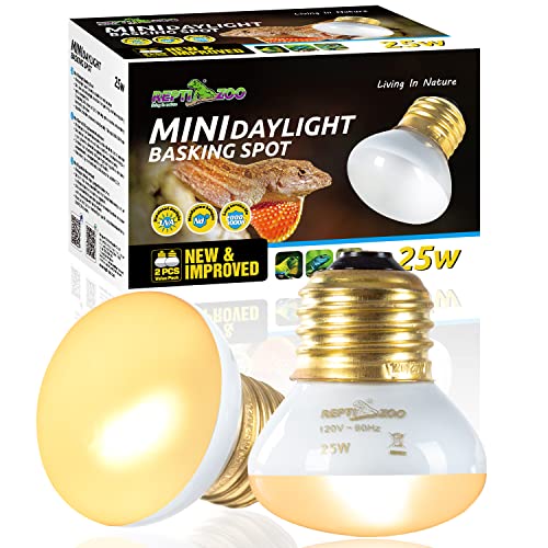 REPTI ZOO 25W Upgraded Nano Reptile Daylight Basking Spot Heat Lamp Bulb 2 Pack, UVA Full Spectrum Sun Light Daytime Heating Lamp for Reptile and Amphibian