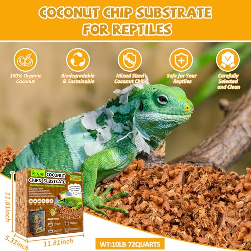 Legigo 10LBS Coconut Chip Substrate for Reptiles, 72QT Natural Coco Husk Chip Reptiles Bedding, Compressed Coconut Chip Substrate for Snake, Tortoise, Ball Python, Gecko, Lizard Terrarium Tanks - color: 1 Pack-10LBS