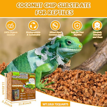 Legigo 10LBS Coconut Chip Substrate for Reptiles, 72QT Natural Coco Husk Chip Reptiles Bedding, Compressed Coconut Chip Substrate for Snake, Tortoise, Ball Python, Gecko, Lizard Terrarium Tanks - color: 1 Pack-10LBS