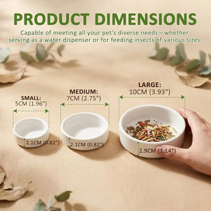 3 Pack Escape Proof Reptile Feeding Dish, Reptile Food and Water Bowl, Ceramic Worm Dish for Bearded Dragon, Lizard, Gecko