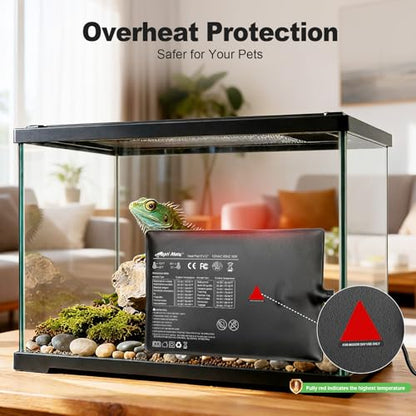 Reptile Heating Pad with Internal Sensor&Thermostat, 8" x 12" 16W Under Tank Heater Mat for 10-40 Gallon Tanks, IP67 Waterproof Safe Heat for Turtles, Bearded Dragons, Snakes, Lizards and Seedling - size: 12”x 8” (16W)