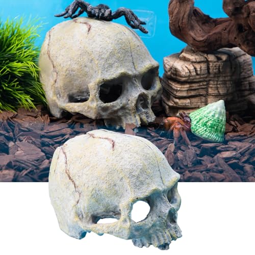 Skull Head Reptiles Hideouts Caves Resin Landscape Decoration Fishtanks Terrariums Accessories for Snake Bearded Dragon Resin Skull Head Decors for Aquariums