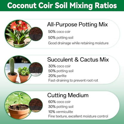 ZeeDix 6 Pcs Coco Coir Brick for Plants, 100% Organic Coconut Coir Bricks with Low EC and pH Balance, Compressed Coconut Husk Bricks for Gardening, Planting, Organic Potting Soil, High Water Retention - size: 6pcs