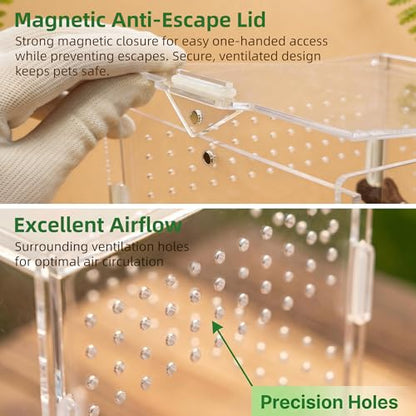 Portable Travel Jumping Spider Enclosure, Acrylic Terrarium for Spider, Magnetic Lock Spider Habitat & Small Terrarium Ventilated for Tarantula,Mantis,Frog,Insect Enclosure cage(5.9×5.9×5.9 Inch) - size: 5.9×5.9×5.9 Inch