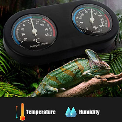 Reptile Thermometer Hygrometer, Mini Round Shape Dual Dial Thermometer and Humidity Gauge, Analog Temperature Humidity Meter, Round Thermometer Hygrometer for Reptile Tank