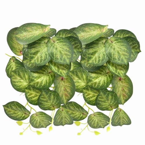 Reptile Plants for Terrarium, Artificial Hanging Plastic Plants with Suction Cups，Amphibian Tank Habitat Decor fit for Bearded Dragons Chameleon Lizards Snake 2Pack (H) - color: H