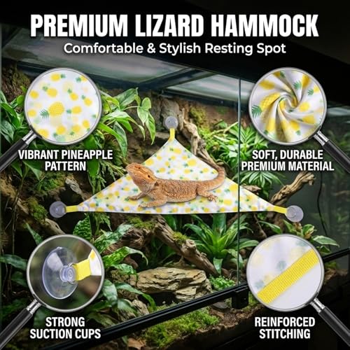 2-Piece Set with Blue and Green Quilt and Yellow Pineapple Medium Single Pack, Bearded Dragon Bed, Bearded Dragon Hammock,Canvas Material for Reptile Habitat Accessories and Lizard Comfort