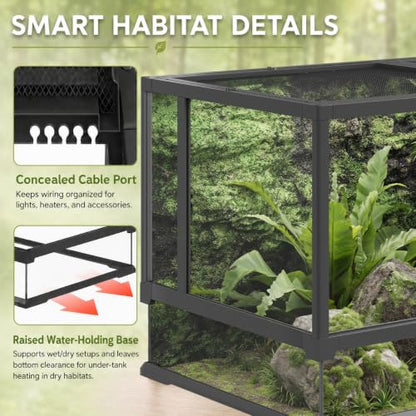 Erinnyees 50 Gallon Reptile Terrarium, Tempered Glass Reptile Enclosure with Raised Waterproof Base, Front Opening Doors, Top Screen Ventilation, Cable Outlet for Snake, Lizard, Gecko, Frog, Turtle - size: 50 Gallon