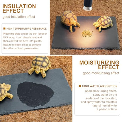 Reptile Basking Platform Tortoise Bearded Dragon Lizard Original Rock Slab,Easy to Grind the Nails,with Non-Slip mats,Natural Food Bowl,Moisturizing Effect (Small) - size: Small