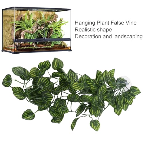 Pssopp Lifelike Plant Decorative Hanging Silk Terrarium Plant with Suction Cup for Reptile Rainforest Box Aquarium Landscape(NFF-80)