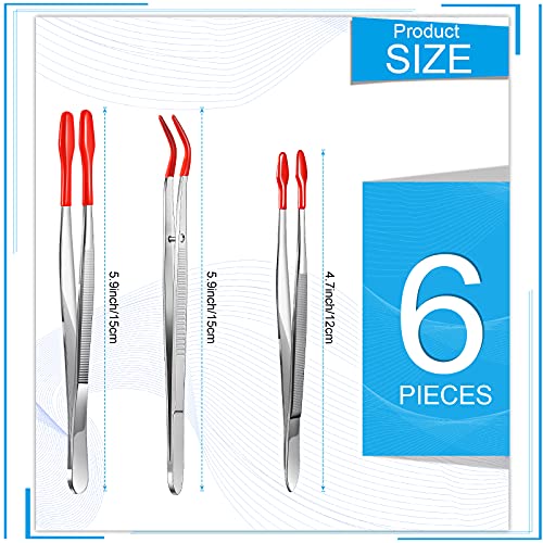 6 Pieces Rubber Tipped Tweezers PVC Stainless Steel Rubber Coated Tips Tweezers for Jewelry Hobby Industrial Hobby Craft (Black and Red)