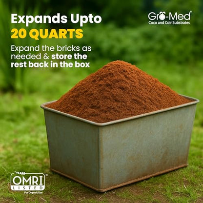 Gro-Med Organic Coco Coir Bricks for Plants – 2 Pack Compressed Coconut Coir Soil with Nutrients, Low EC & pH Balanced Seed Starter Potting Mix for Indoor & Outdoor Plants - size: 2 Pack - NPK Enriched Coco Coir Brick