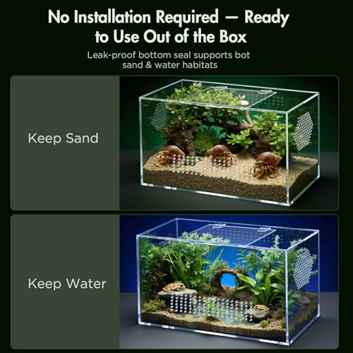 Acrylic Reptile Terrarium, Pre-Assembled Tarantula Enclosure with All-Side Ventilation & Magnetic Door, Tank for Spider, Gecko, Mantis, Frog, Snail, Isopods, 12"x7"x7" (Tweezer & Hygrometer Included) - size: Large Horizontal (12"×7"×7")