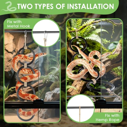 DBNESS 2PCS Snake Climbing Rings, Ball Python Enrichment Hoop Chain Toys, Adjustable Playground Reptiletank Cage Decor Accessories for Corn Snakes, Garter Snakes, Iguana, Lizards, Chameleons, Parrot