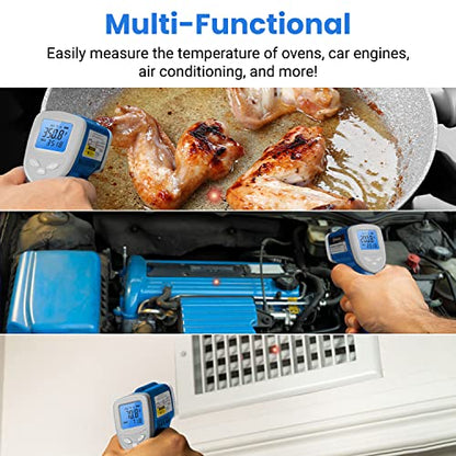 Etekcity Infrared Thermometer Laser Temperature Gun 1080, -58°F~ 1130°F for Meat Food Candy Pizza Oven, Heat Gun for Cooking, Kitchen, Fridge, Reptile, BBQ, HAVC, Adjustable Emissivity & Max Measure - color: Arctic Blue, style: Advanced