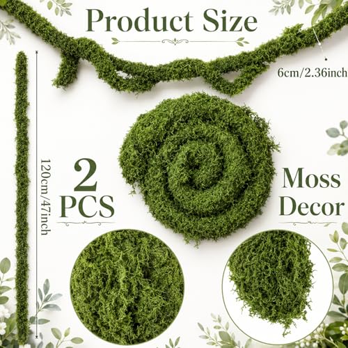 2 Pcs 94inch Total Artificial Moss Vines Bendable Artificial Tree Branches Enchanted Forest Decorations DIY Jungle Fake Climbing Vines Hanging Moss Decor for Garden Landscape Reptile Habitat